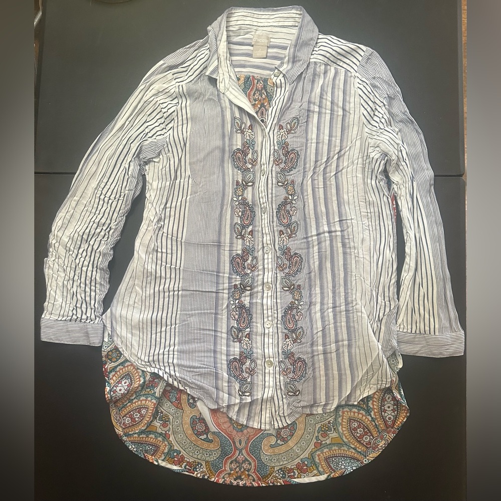 Chico’s Paisley Lightweight Embroidered Blouse.